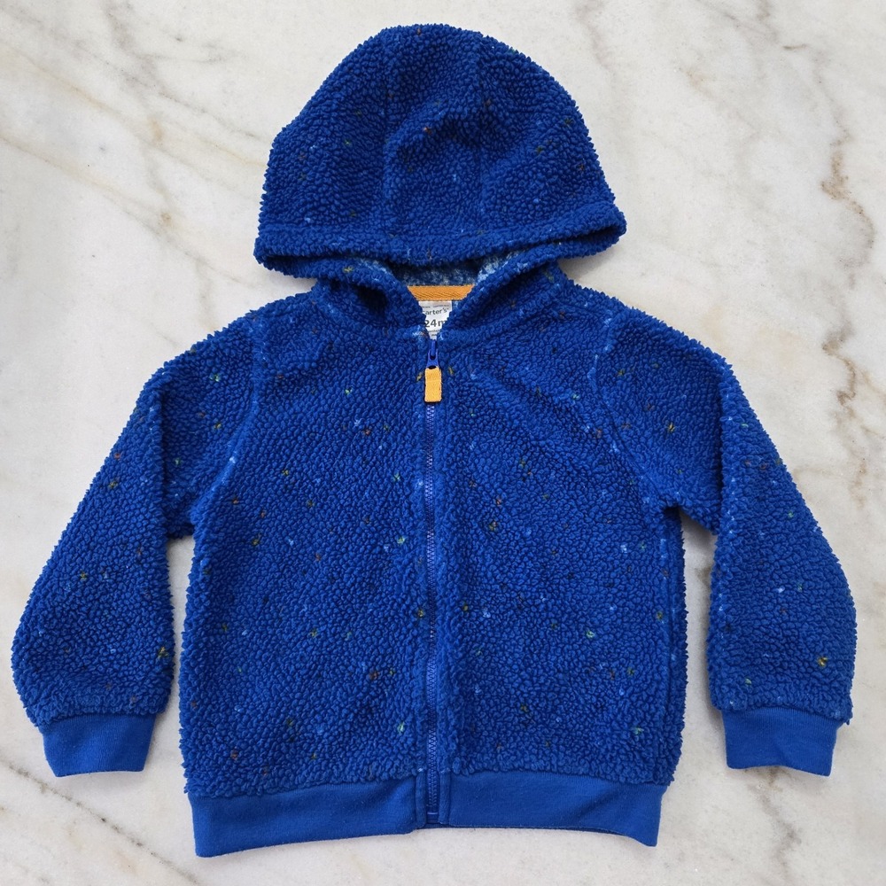 Carter's 24M Cookie Monster Blue Sherpa Fleece Hooded Jacket Flecked Full Zip